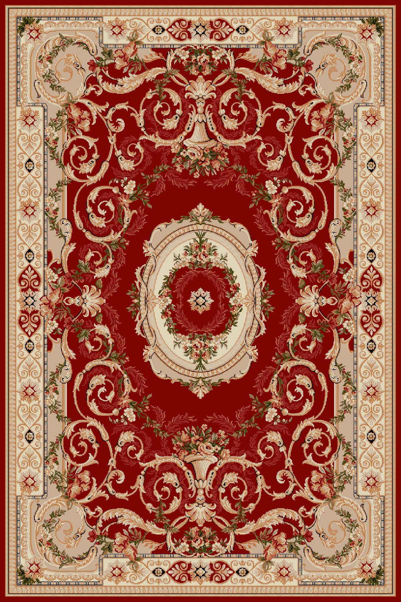 covor clasic floral rosu cu bej