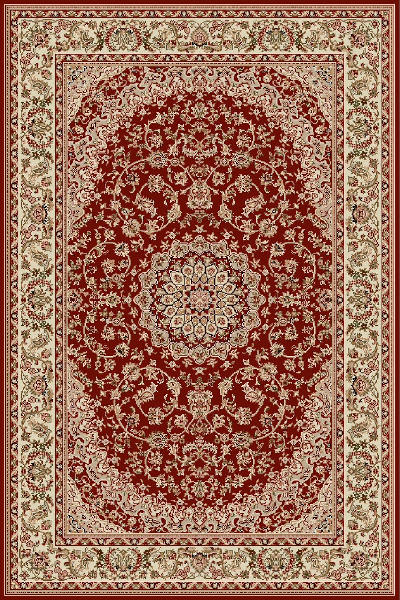 covor floral bej cu rosu