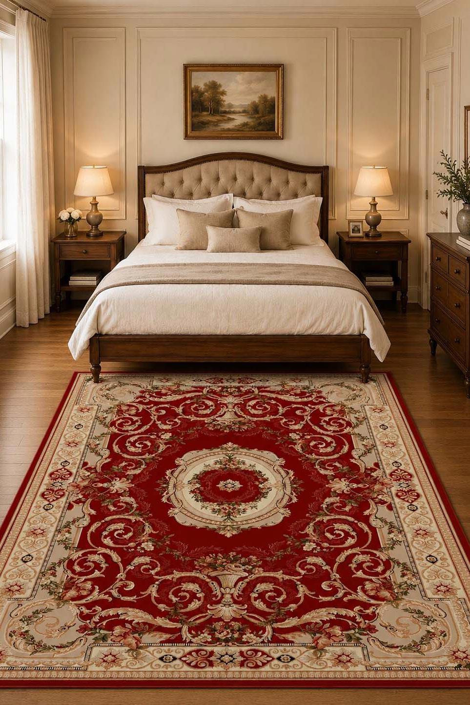 Covor Clasic Floral Lotos 15002/210 Bej cu Rosu, 200x300cm, 1800g/mp