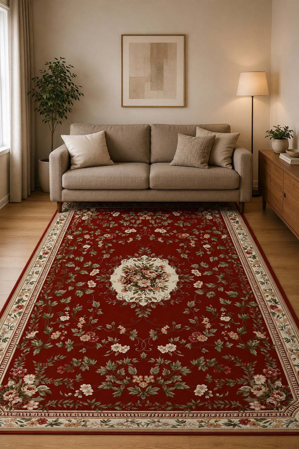 Covor Clasic Lotos 1525/210 Rosu-Crem, 60x110cm, 1800g/mp
