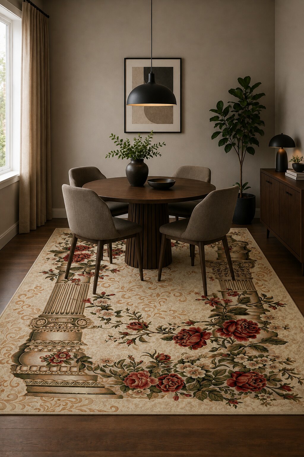 Covor Clasic Floral Lotos 532/100 Bej cu Rosu, 80x150cm,1800g/mp