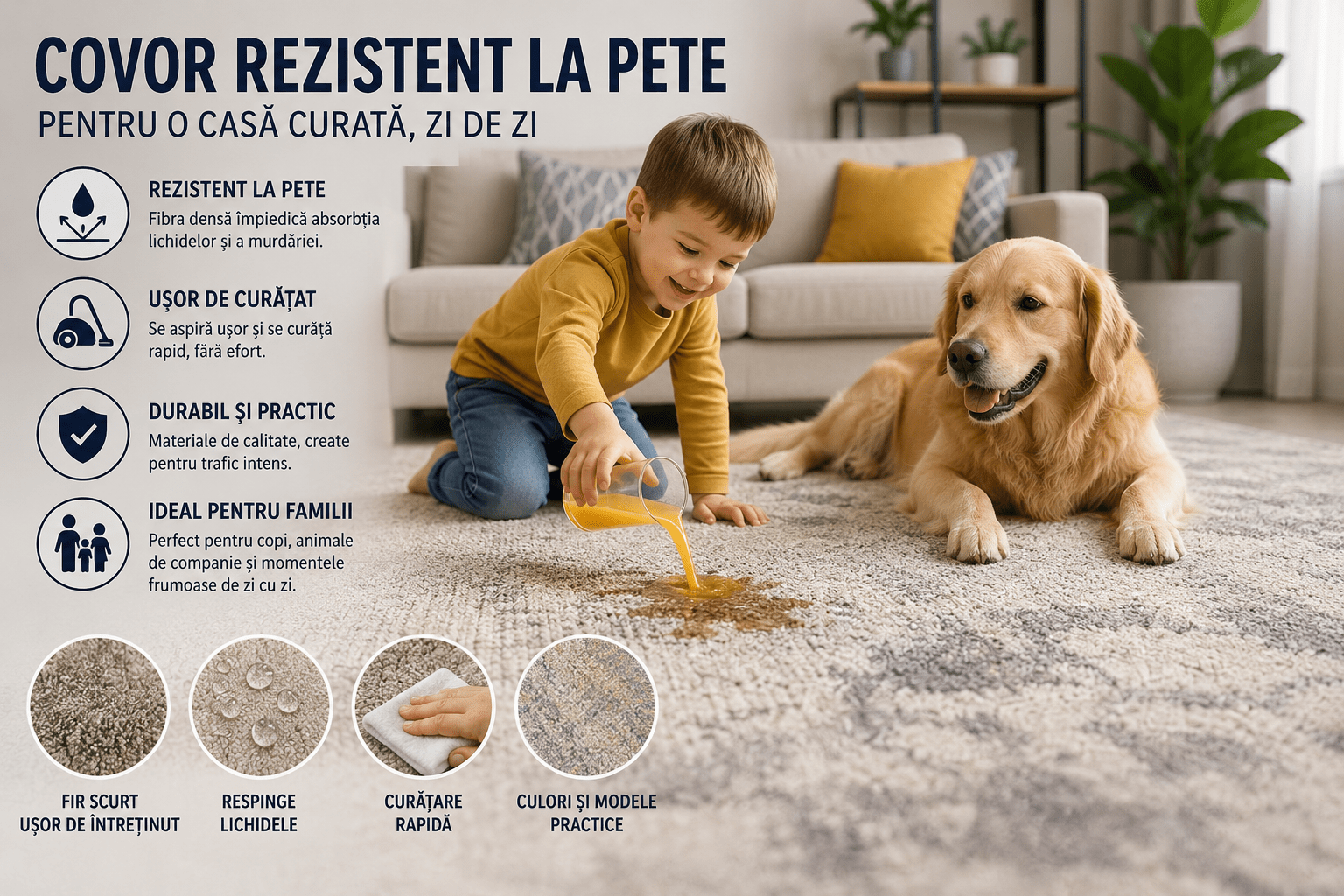 covor rezistent la pete