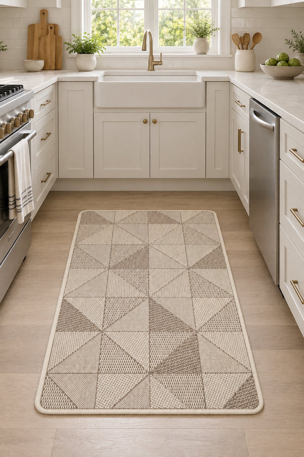 Covor Antiderapant Bucătărie Flex 1954-101 Triunghiuri Bej